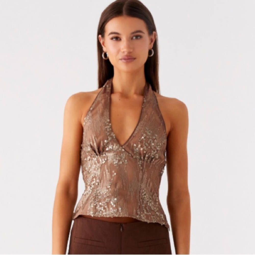 Peppermayo Sequin Brown Halter Blouse